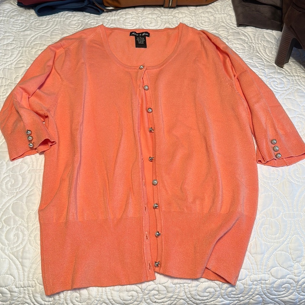 Salmon short sleeve button up sweater size large